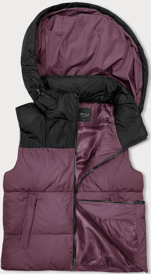 KRÓTKA KAMIZELKA DAMSKA Z KAPTUREM J.STYLE FIOLET-CZARNY (16M9112-53) - J STYLE