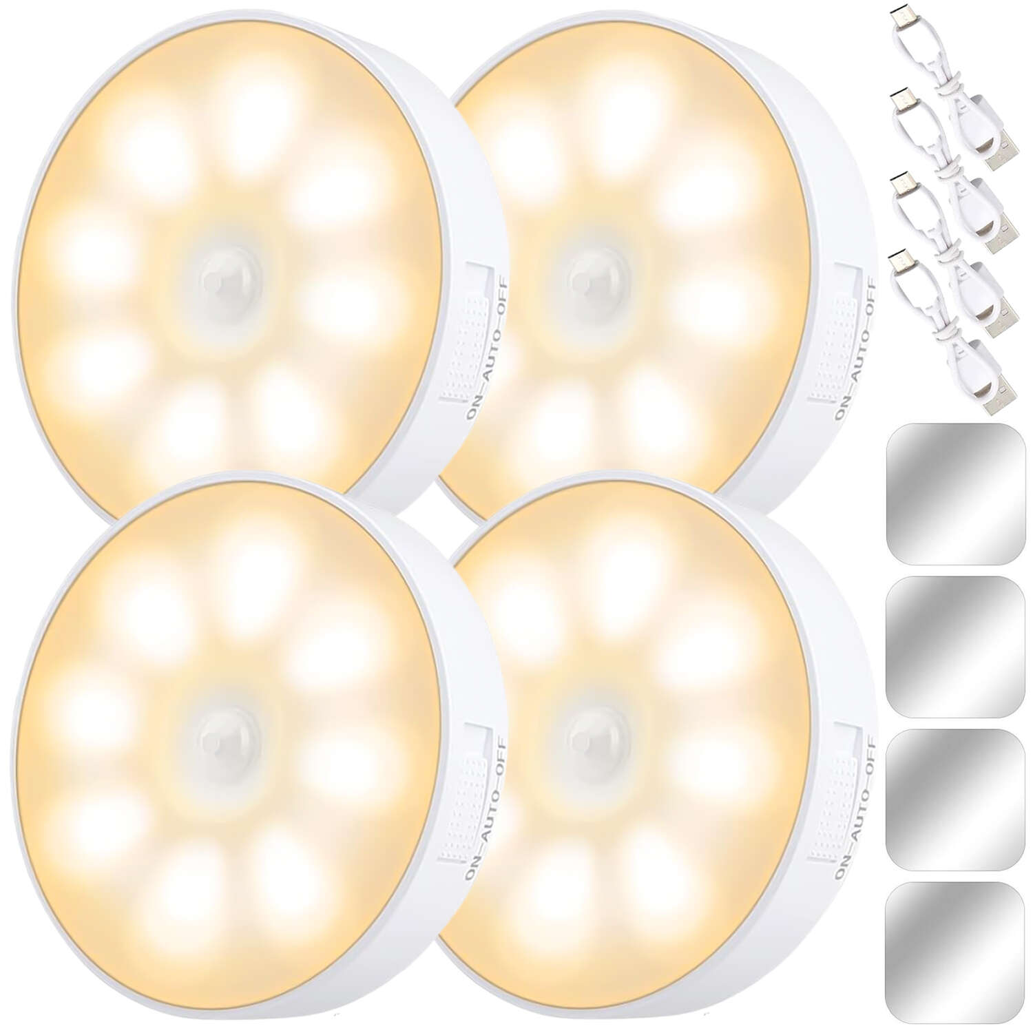 4x Lampka lampa LED czujnik ruchu zmierzchu nocna Alogy Sensor Light Bezprzewodowa oświetlenie meblowe Światło ciepłe 3000k