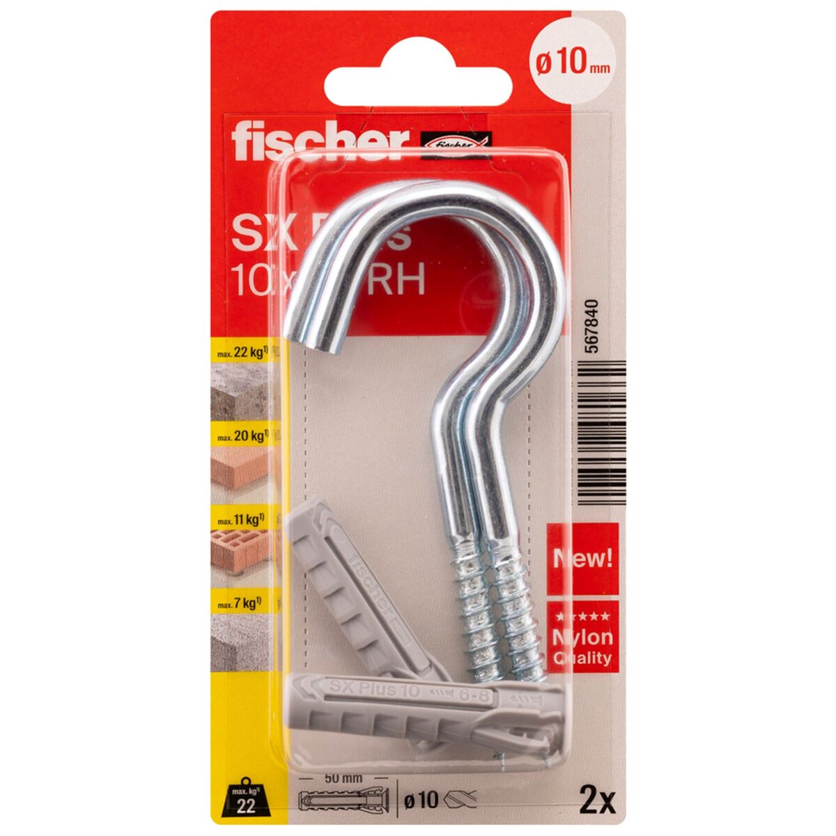 Kołek rozporowy SX Plus 10 x 50 mm RH z hakiem 2 szt. Fischer