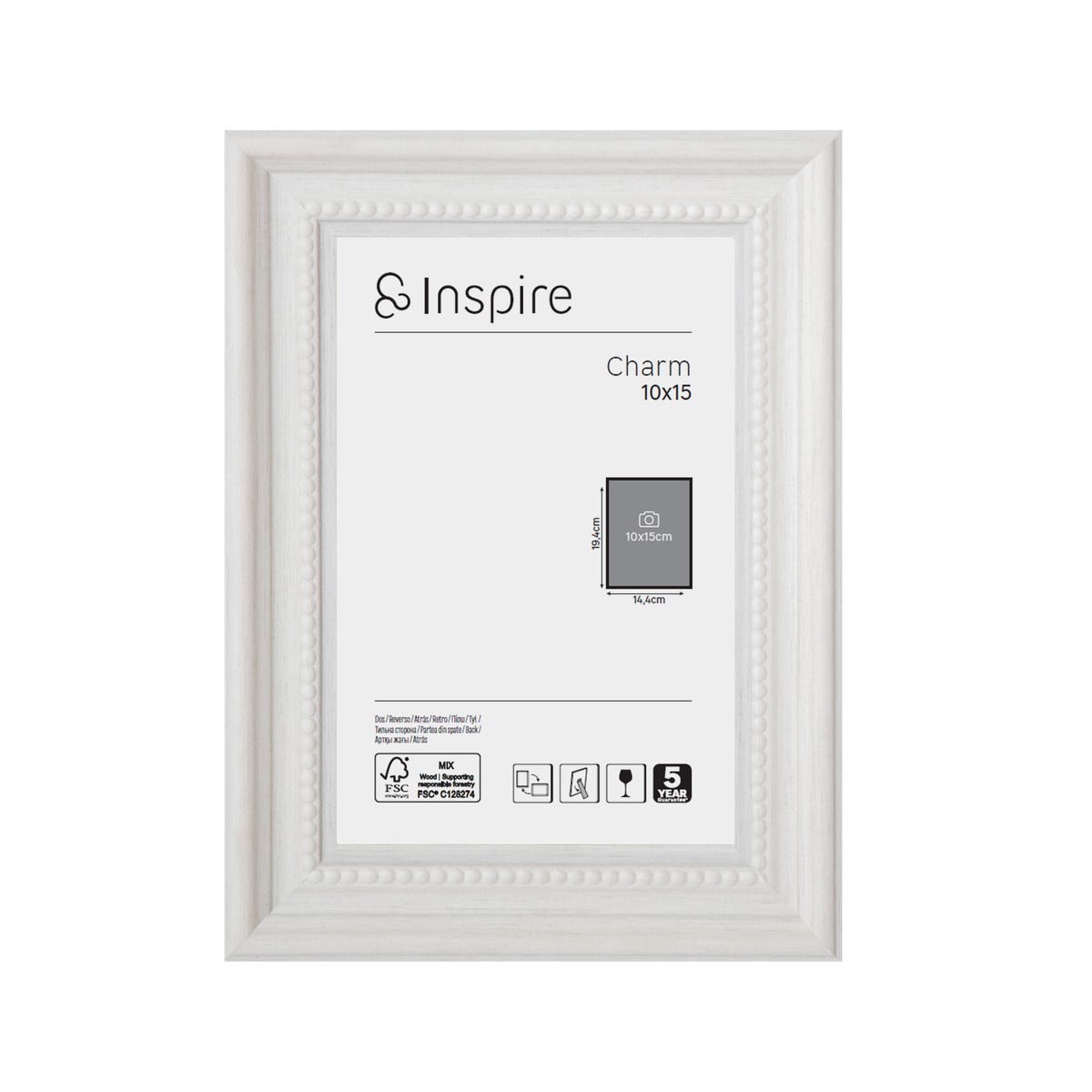 Rama na zdjęcie Charm 10 x 15 cm biała Inspire
