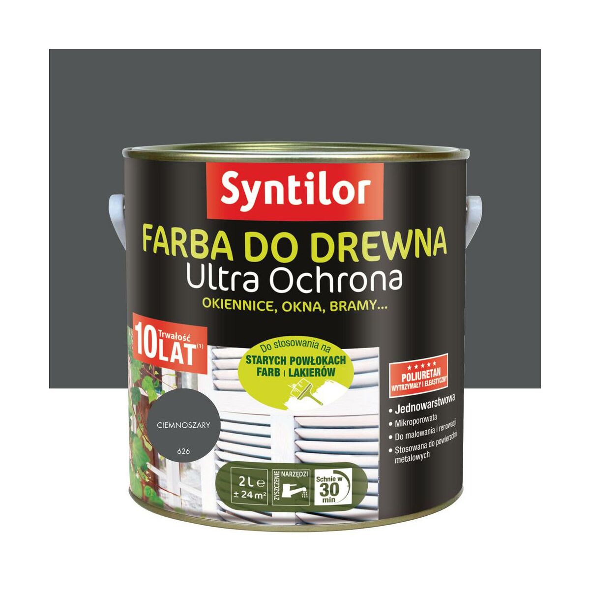 Farba do drewna Ultra ochrona 2 l Ciemnoszary Syntilor 3239911636634