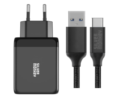 Silver Monkey Ładowarka sieciowa GaN 65W + kabel USB-C  2m.