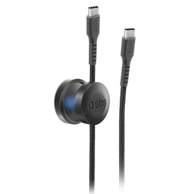 Kabel SBS USB-C - USB-C z uchwytem magnetycznym 1m Czarny