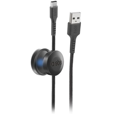 Kabel SBS USB-A - USB-C z uchwytem magnetycznym 1m Czarny