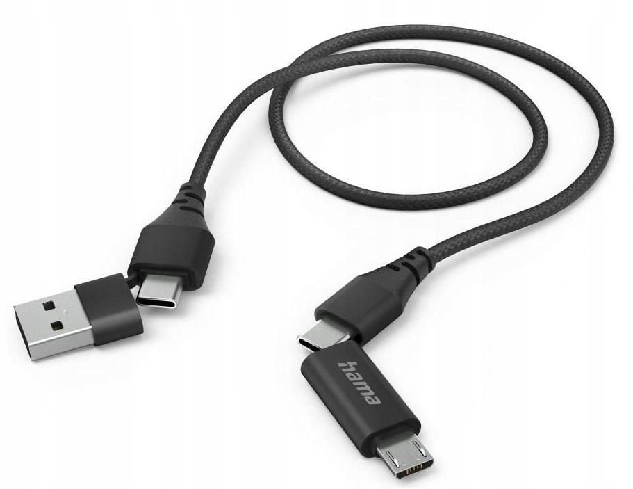 KABEL HAMA 4w1 Typ-C, micro-USB, USB-A Czarny