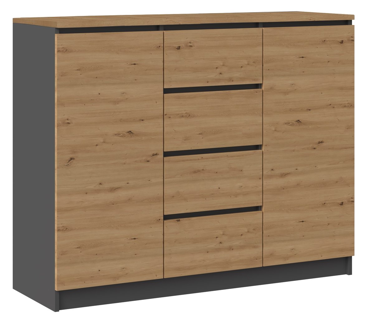KOMODA SZAFKA 2D4S 120 BA - ANTRACYT / BLAT DĄB ARTISAN