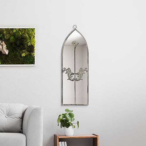 MirrorOutlet The Arcus - nowoczesne łukowe lustro ścienne w kolorze betonu, 60 cm x 20 cm, srebrne szkło lustrzane z czarnym spodem na każdą pogodę