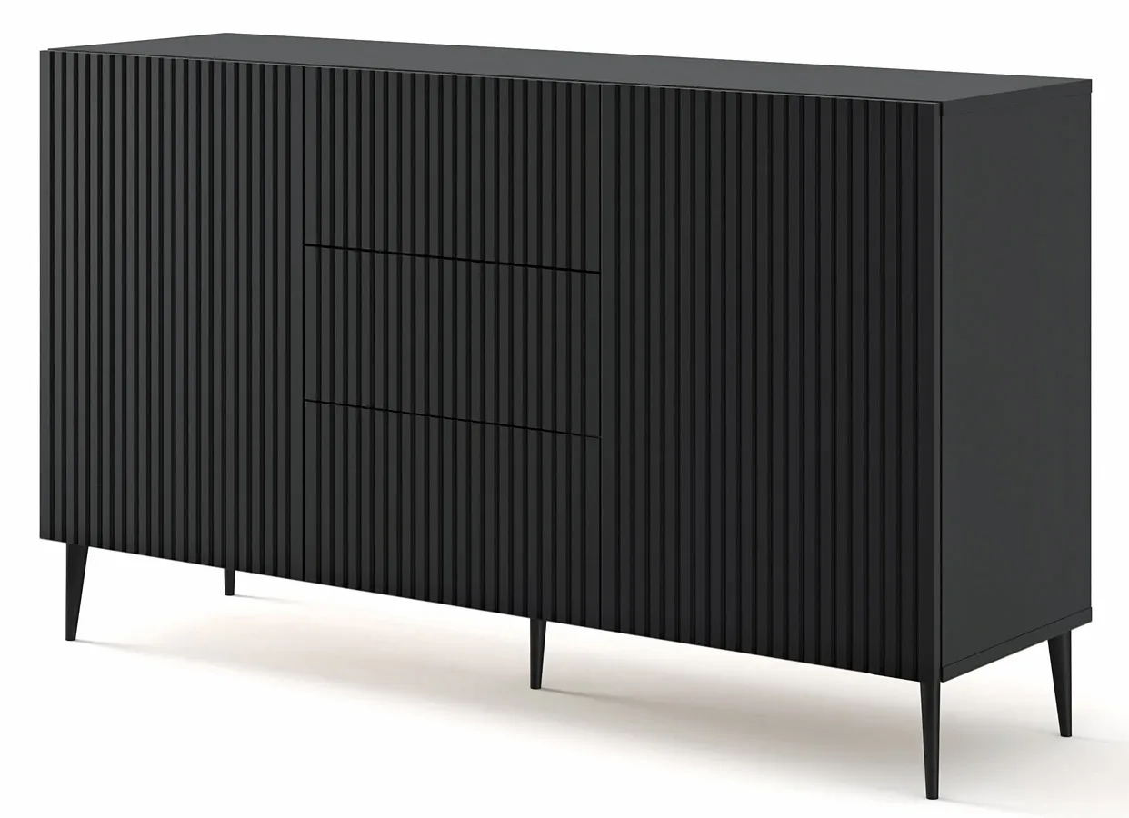 Czarna komoda z lamelami P6-H18