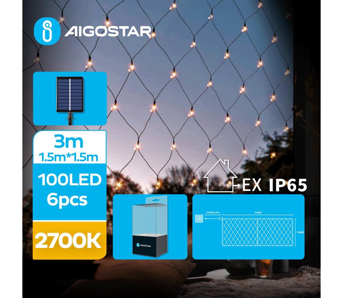 Aigostar - LED Solarny łańcuch bożonarodzeniowy 100xLED/8 funkcji 4,5x1,5m IP65 ciepła biel