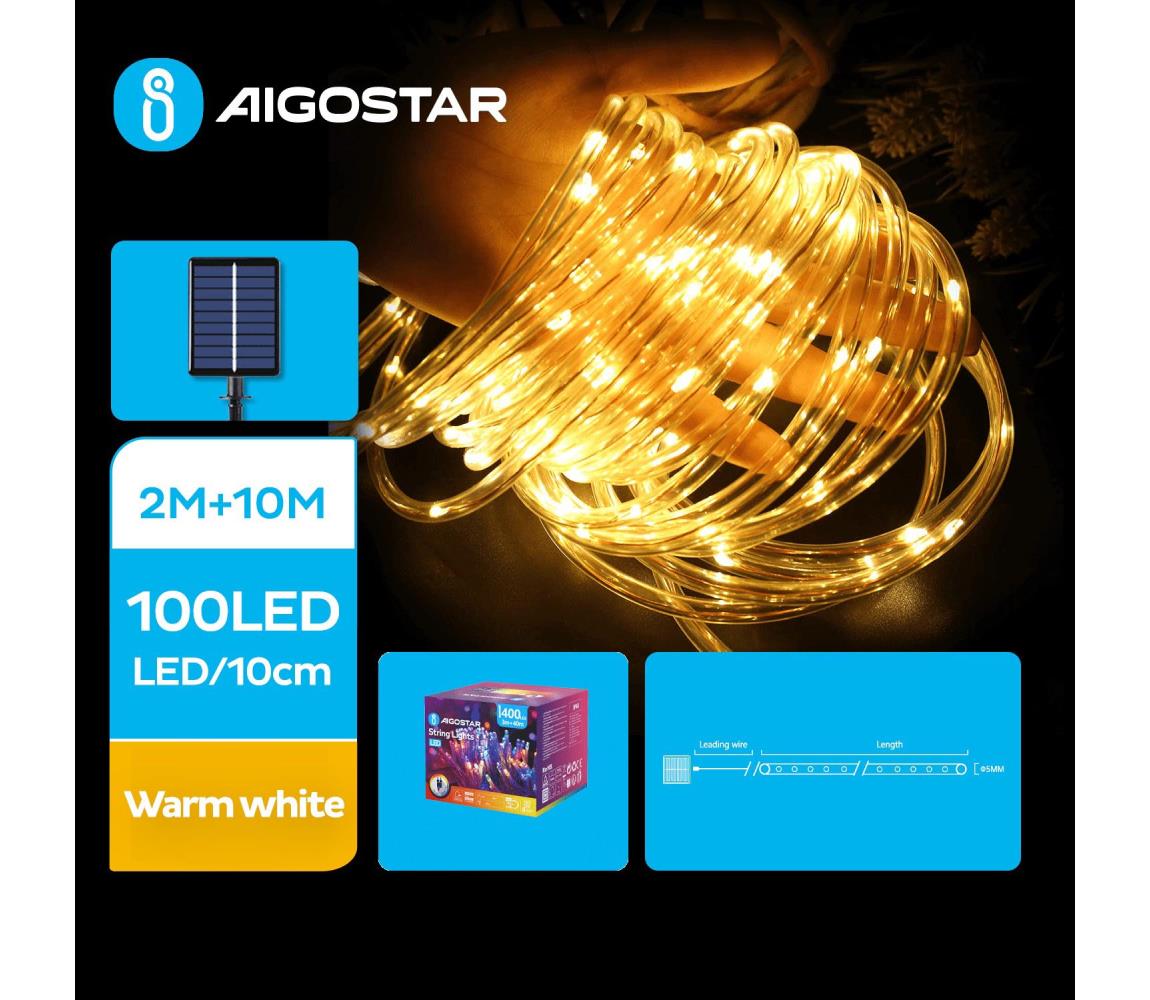 Aigostar - LED Solarny łańcuch bożonarodzeniowy 100xLED/8 funkcji 12m IP65 ciepła biel