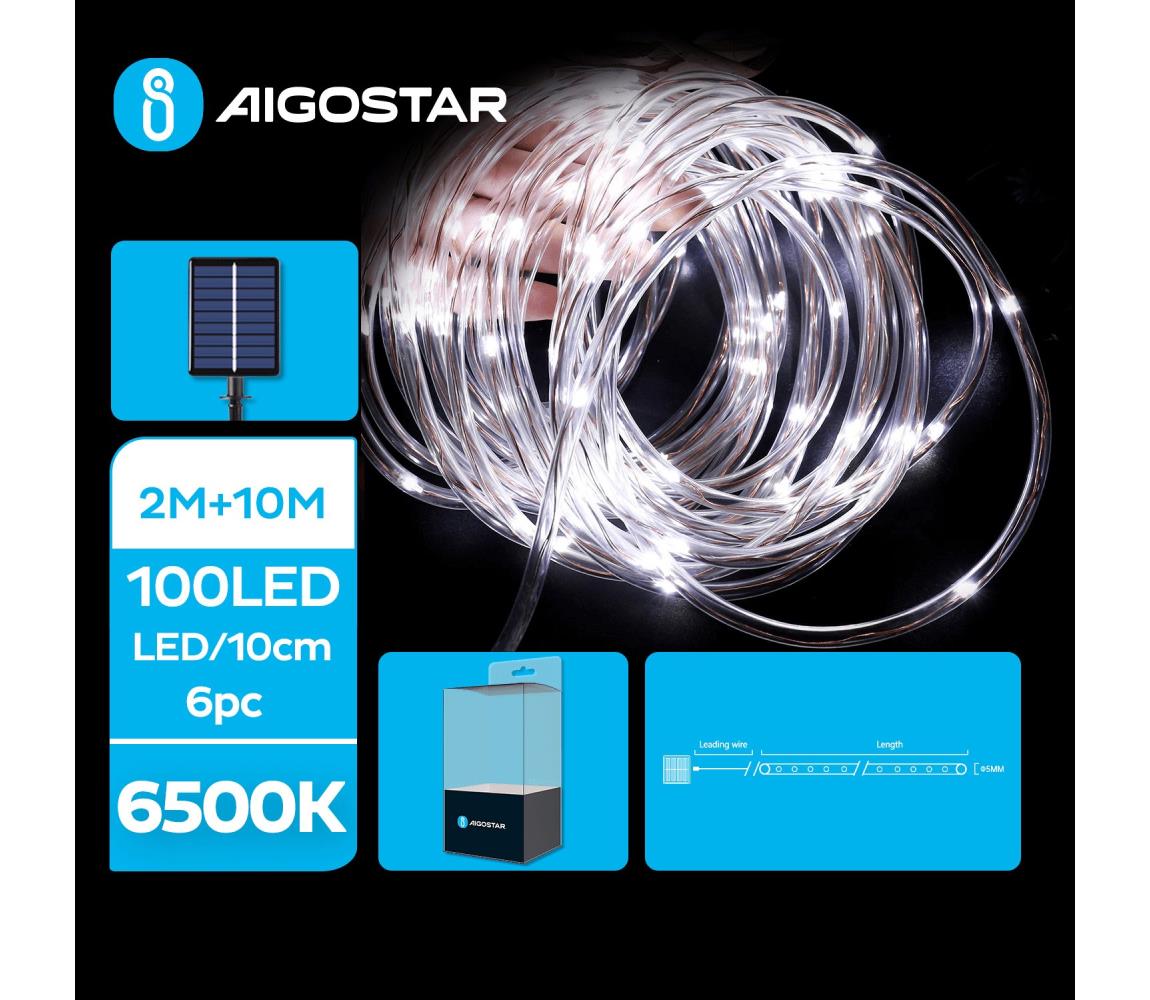 Aigostar - LED Solarny łańcuch bożonarodzeniowy 100xLED/8 funkcji 12m IP65 zimny biały