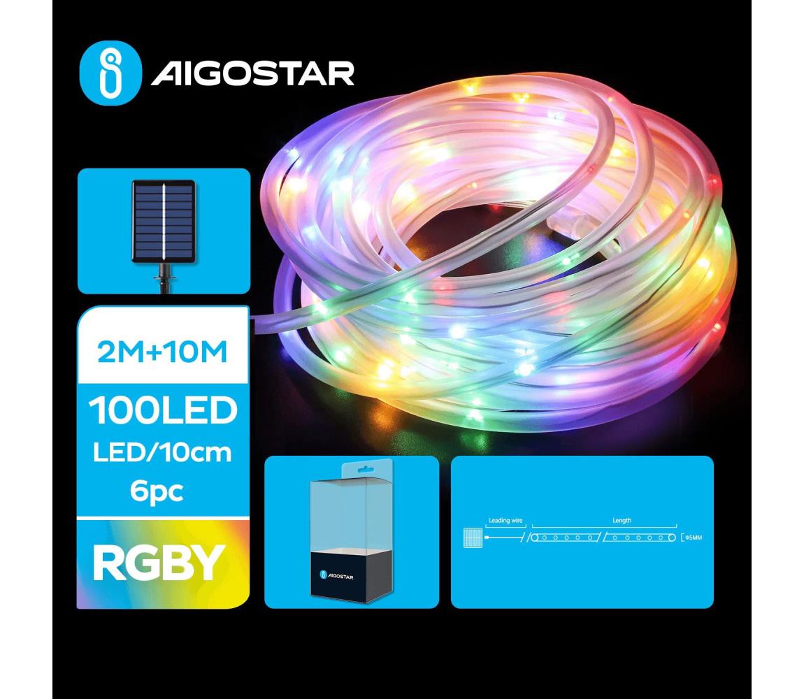 Aigostar - Solarny łańcuch świetlny LED 100xLED/8 trybów 12m IP65 wielokolorowy