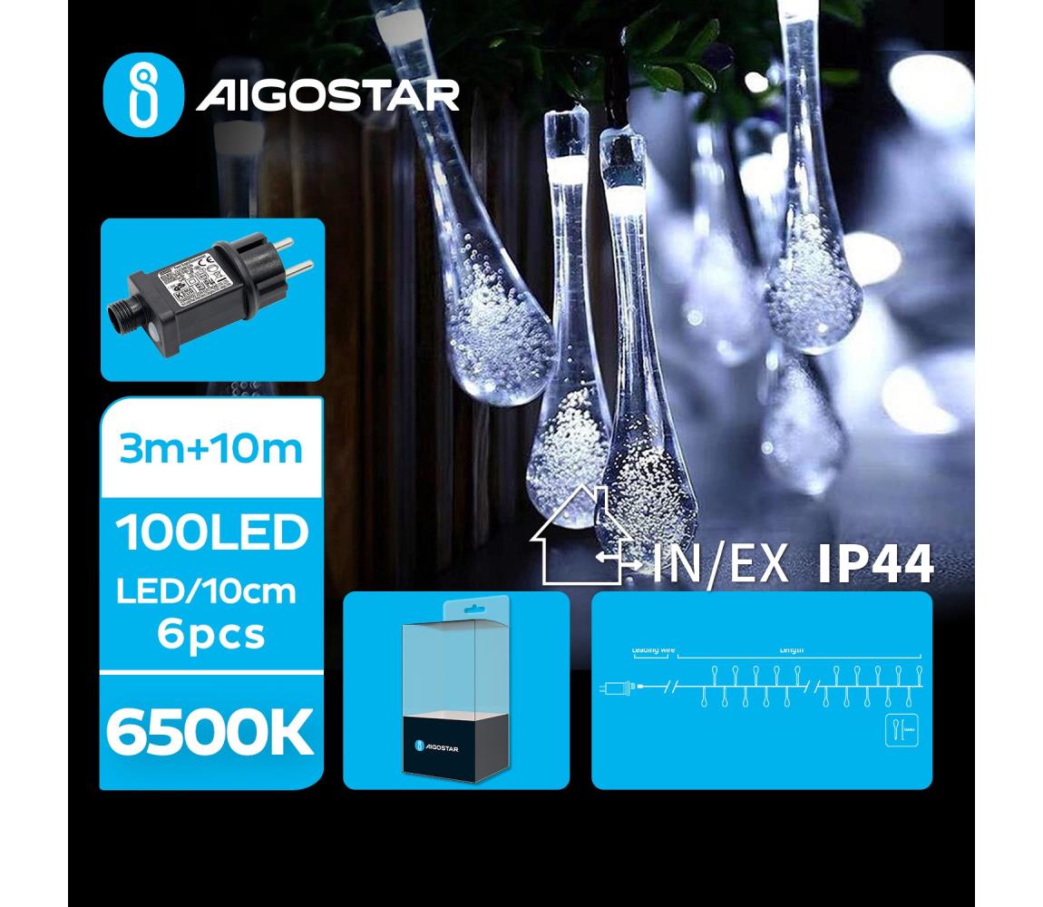 Aigostar - Zewnętrzny łańcuch dekoracyjny LED 100xLED/8 funkcje 13m IP44 zimny biały