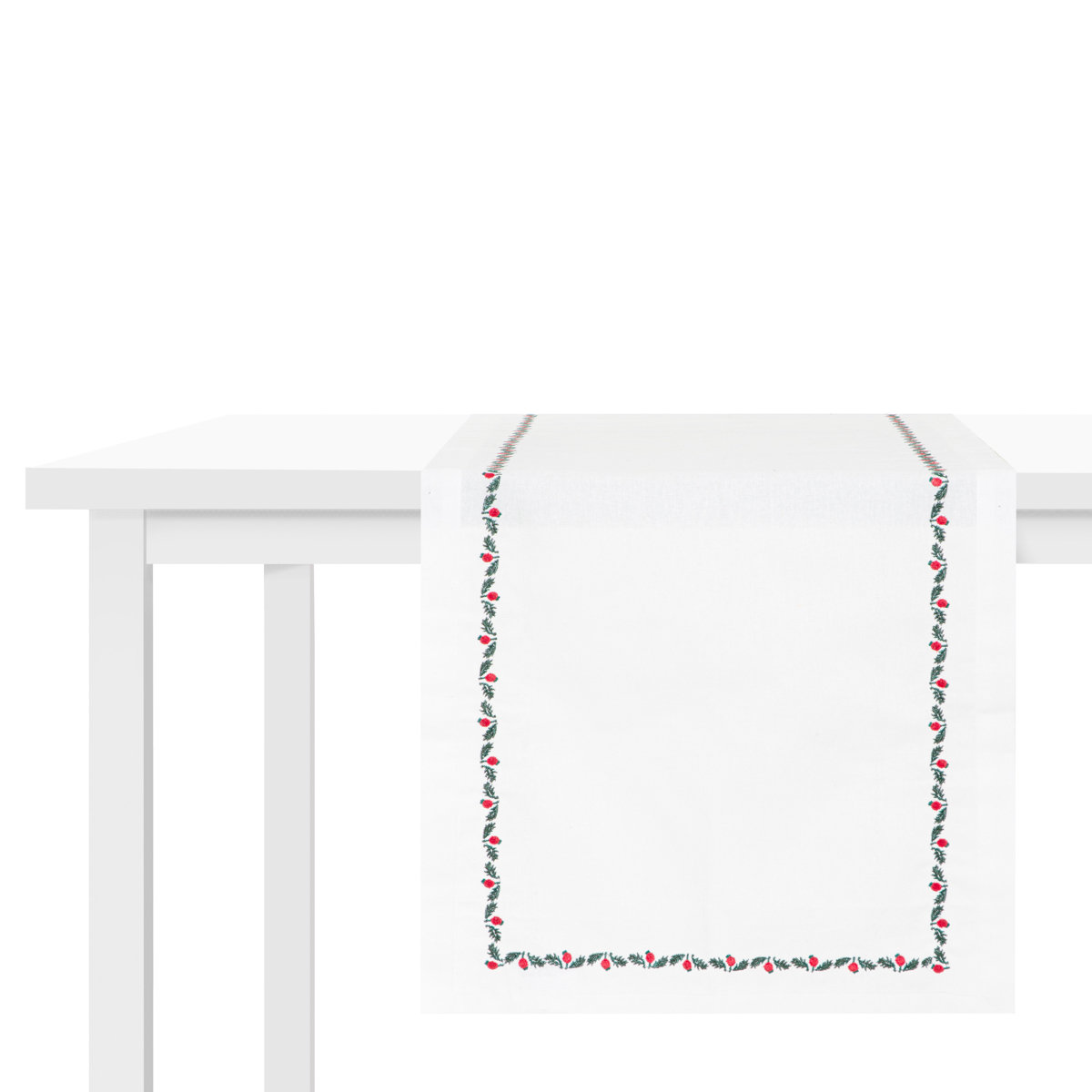 Bieżnik XMAS ILEX biały z lamówką 40x160 cm HOMLA