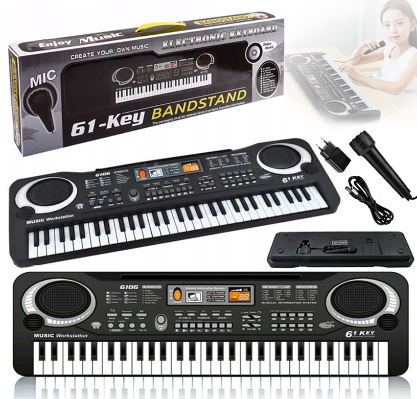 KEYBOARD PIANINKO ORGANY PIANINO ELEKTRONICZNE 61 KLAWISZY DLA DZIECI + MIKROFON