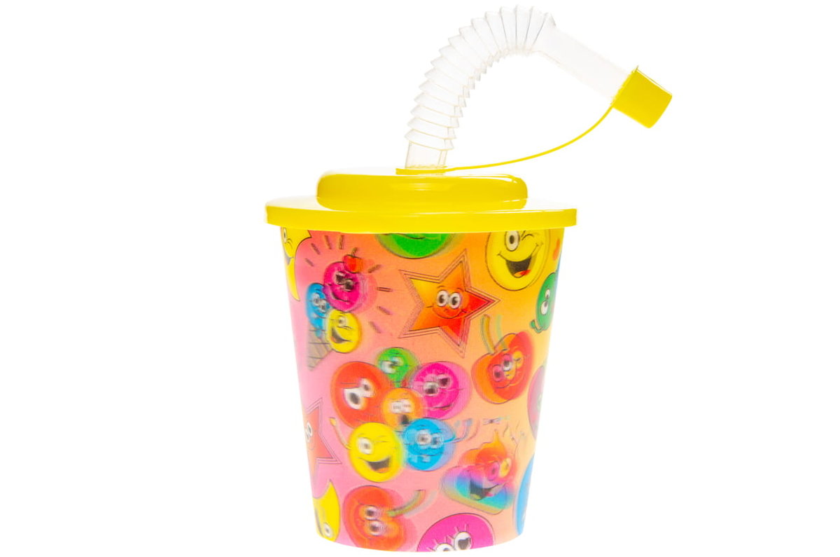Kubek Plastikowy Z Rurką I Wieczkiem Emotikony 3D