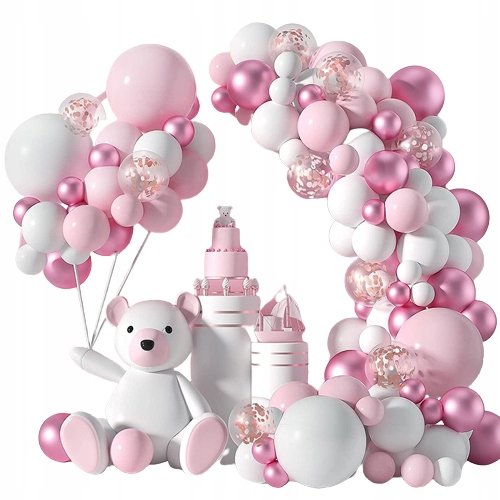 Girlanda balonowa, urodziny, baby shower XL, model 2, różowo-biały