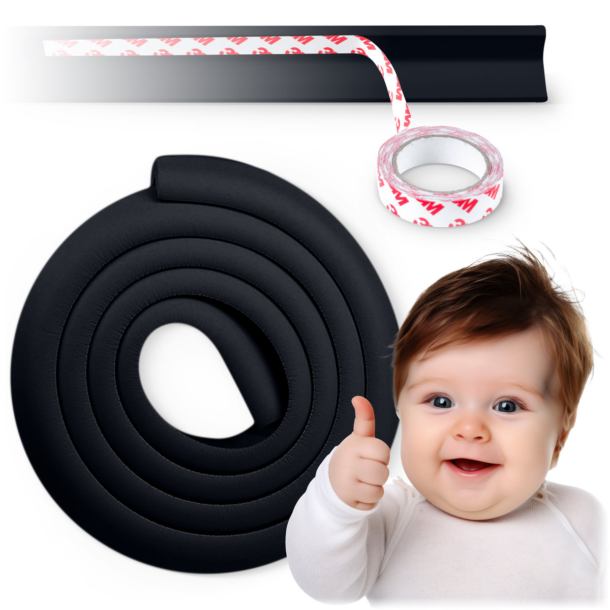 Ricokids, Taśma zabezpieczająca piankowa czarna do mebli narożniki osłona krawędzi 200cm