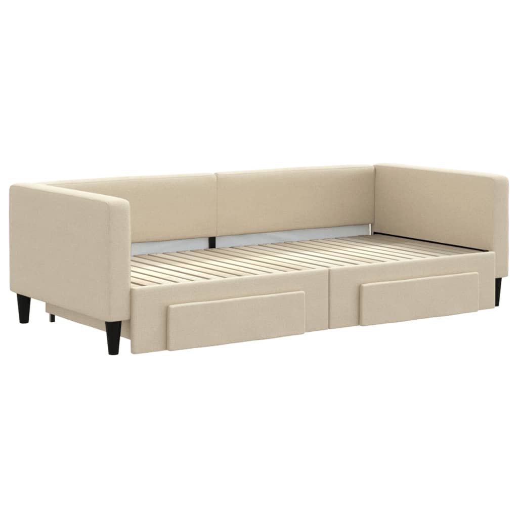 Sofa rozsuwana z szufladami, kremowa, 90x200 cm, tkanina Lumarko!