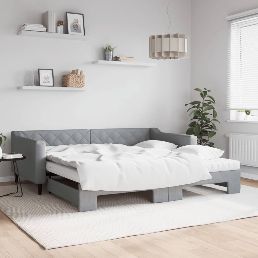 Sofa rozsuwana z materacami, jasnoszara, 100x200 cm, tkanina Lumarko!