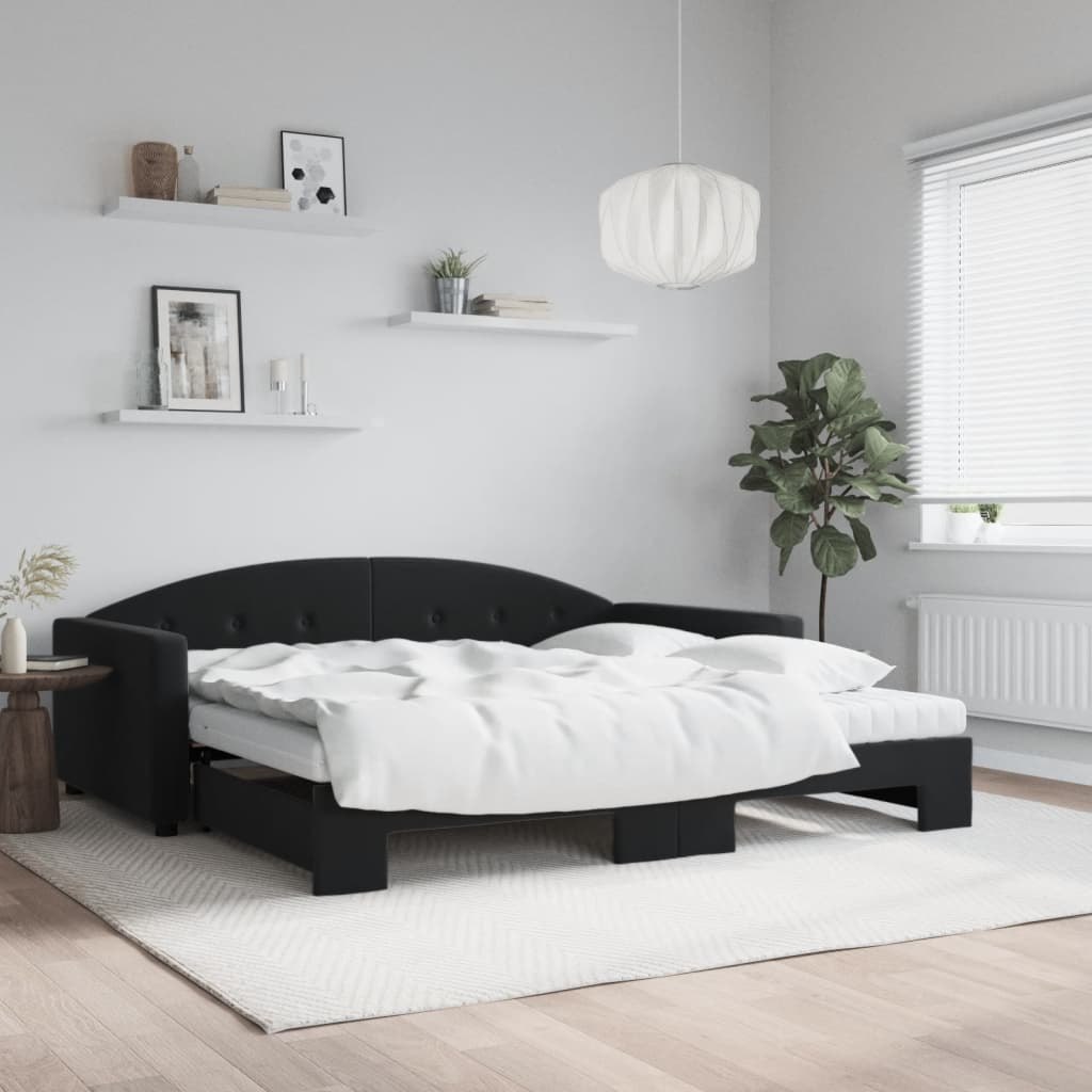 Sofa rozsuwana z materacami, czarna, 100x200 cm, aksamit Lumarko!