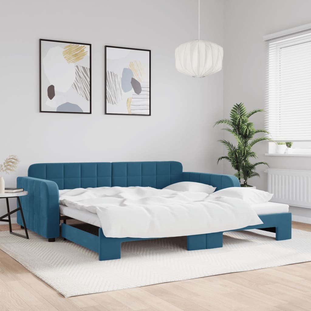 Sofa rozsuwana, niebieska, 100x200 cm, aksamit Lumarko!