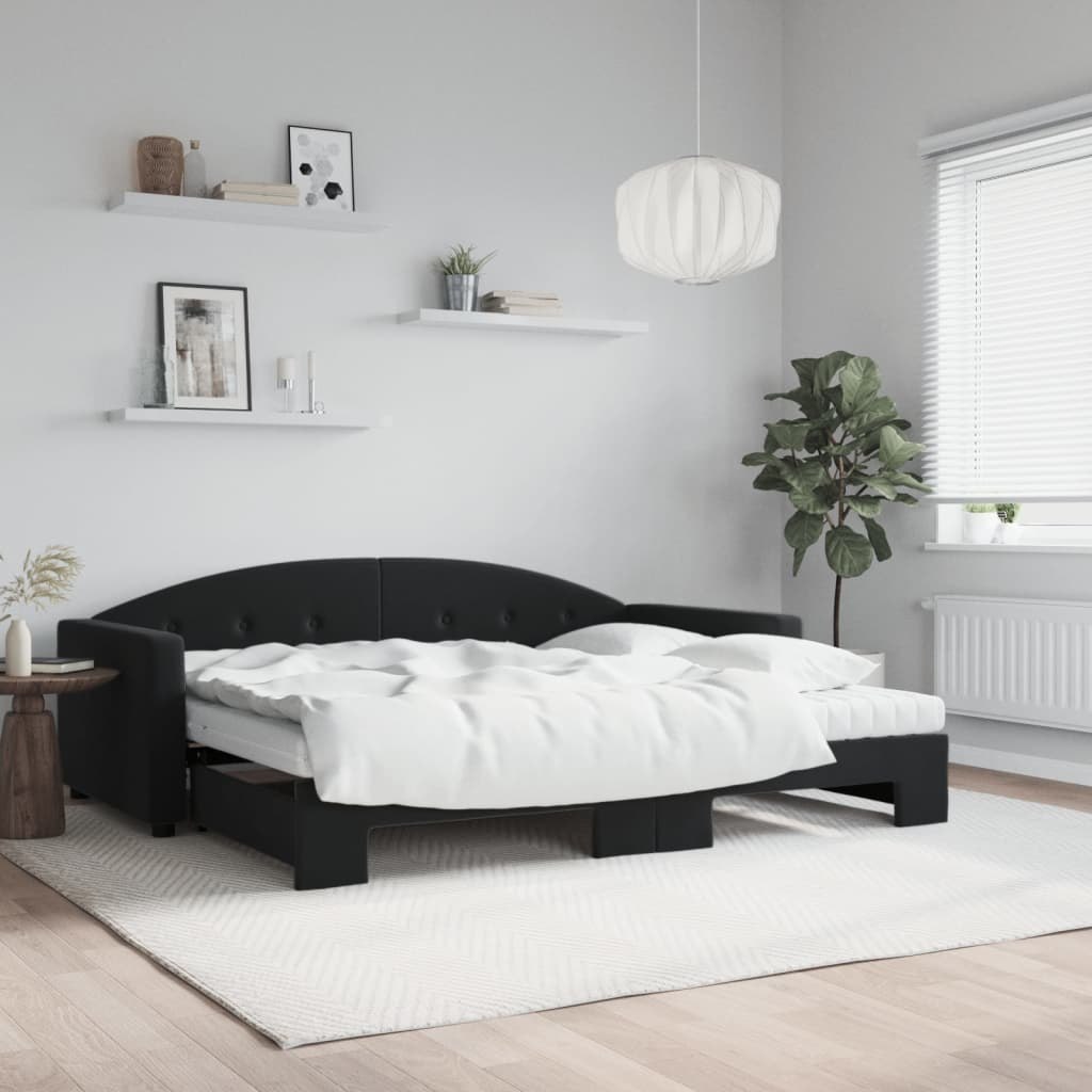 Sofa rozsuwana z materacami, czarna, 90x190 cm, aksamit Lumarko!