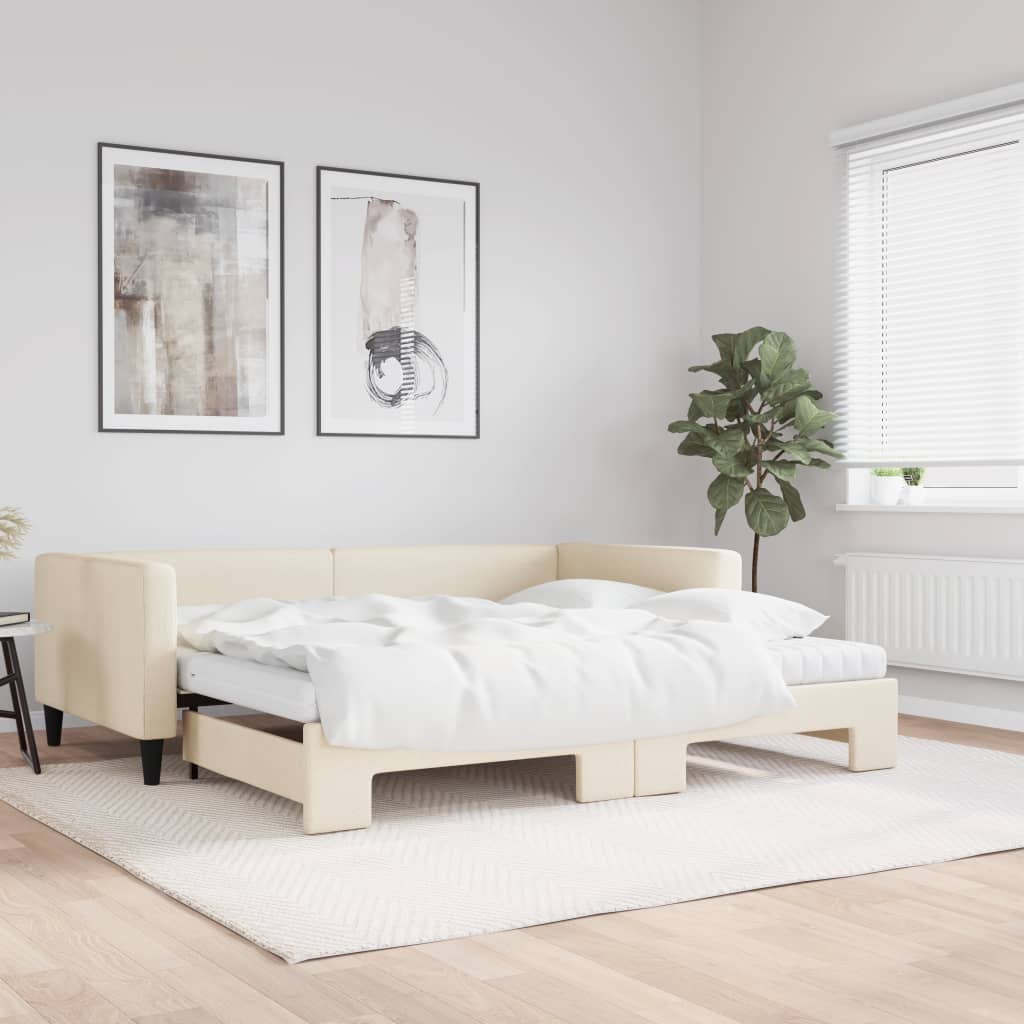 Sofa rozsuwana z materacami, kremowa, 100x200 cm, tkanina Lumarko!
