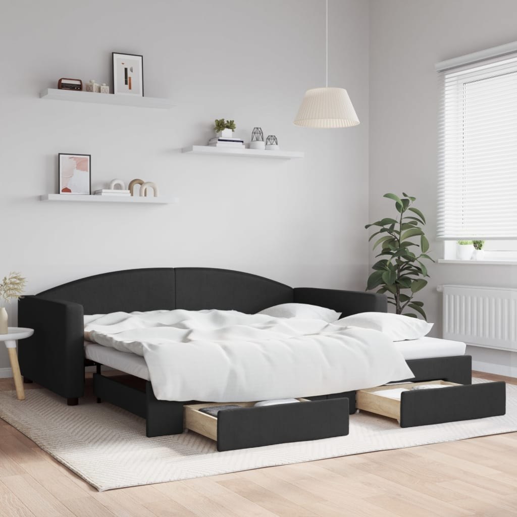 Sofa rozsuwana z szufladami, czarna, 100x200 cm, tkanina Lumarko!
