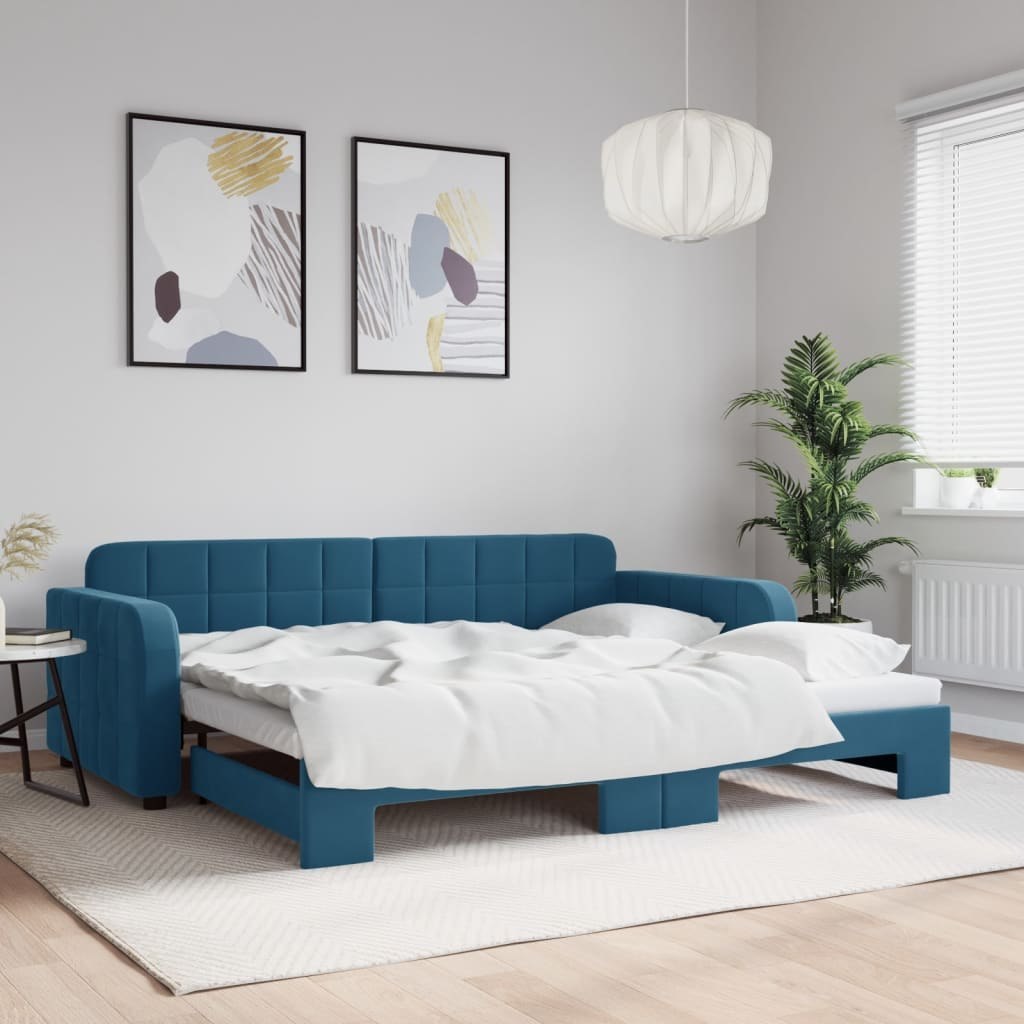 Sofa rozsuwana, niebieska, 90x200 cm, aksamit Lumarko!