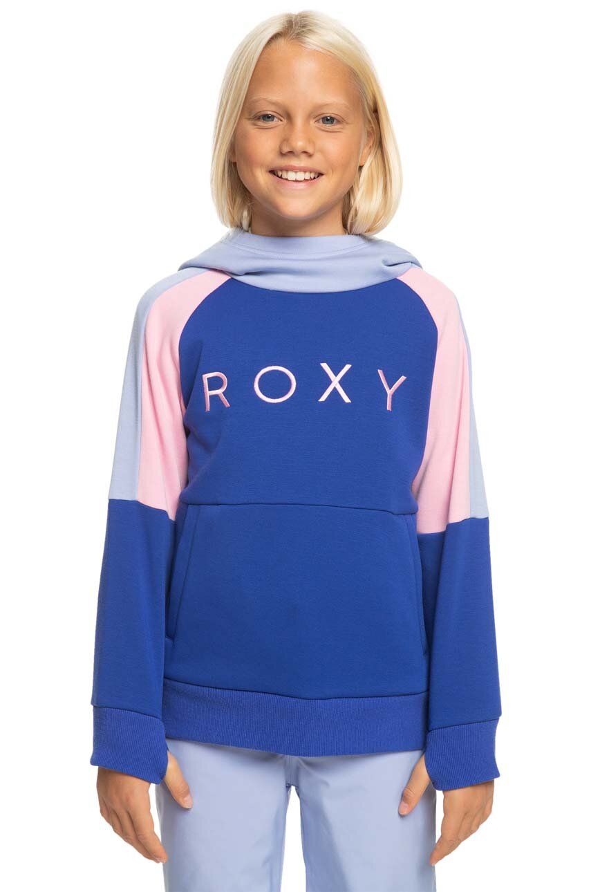 Roxy bluza dziecięca LIBERTY GIRL OTLR kolor niebieski z kapturem z nadrukiem