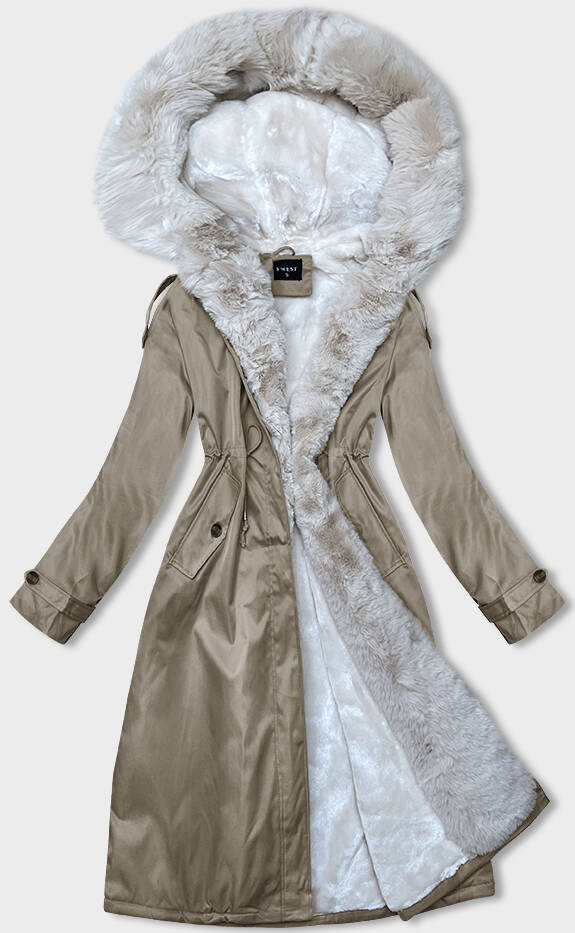 PARKA DAMSKA ZIMOWA Z FUTERKIEM BEŻOWA (B557-46046) - S'WEST