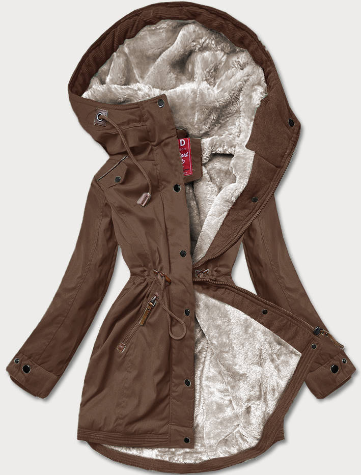 ZIMOWA PARKA DAMSKA Z WSTAWKAMI Z EKOSKÓRY BRĄZOWA (2M-21A93) - LHD