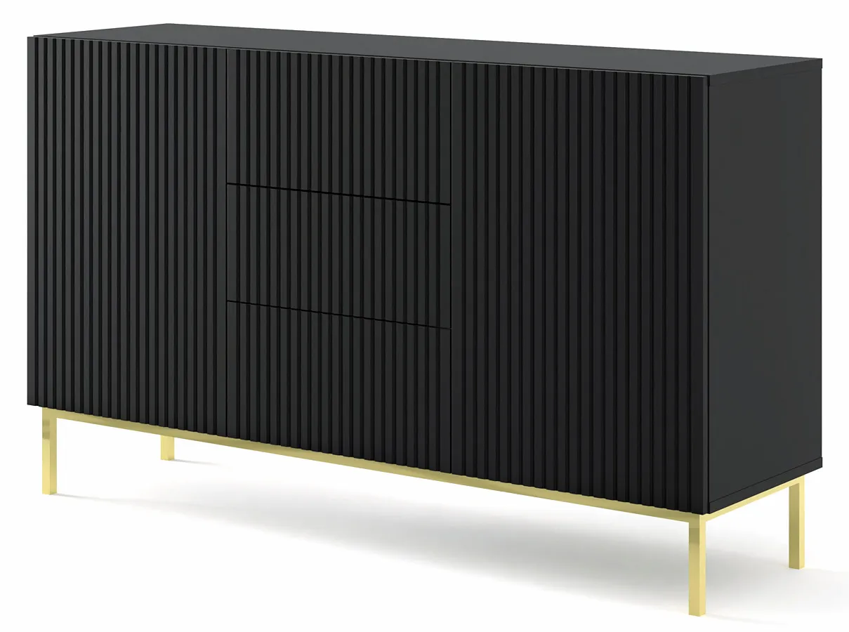 Czarna komoda z lamowym frontem glamour T2-E14