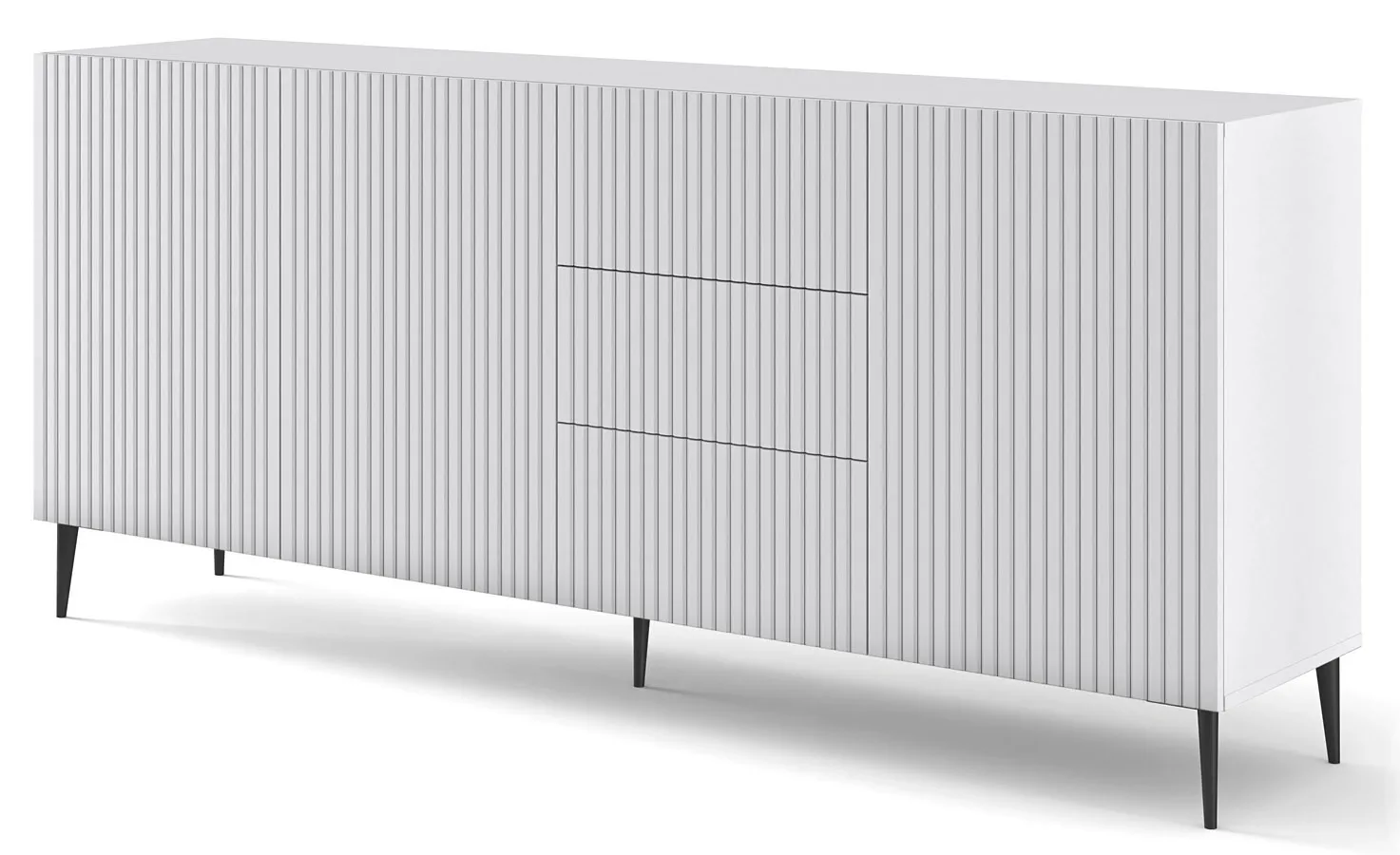 Długa biała komoda z lamelowym frontem C3-C24