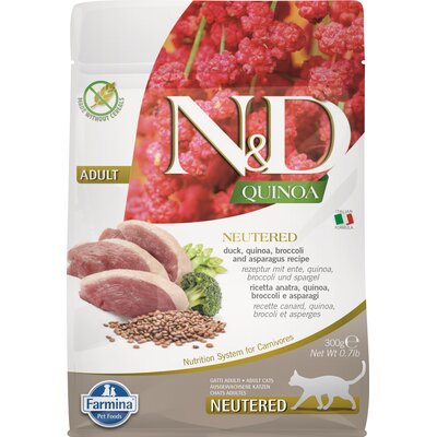 N&D CAT QUINOA DUCK,BROCOLLI&ASPARAGUS NEUTERED ADULT 300g