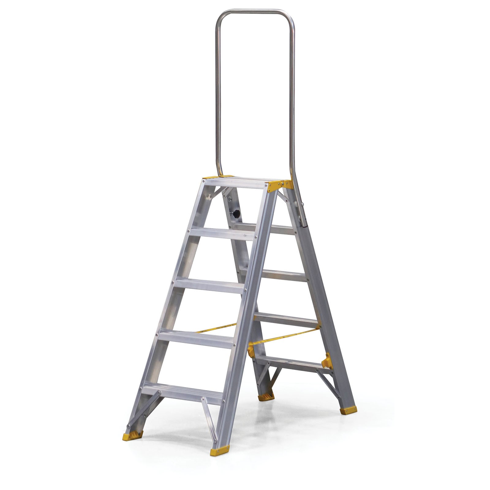 Schodki aluminiowe dwustronne ALVE FORTE z uchwytem, 2x5 stopni, wysokość 1,07 m