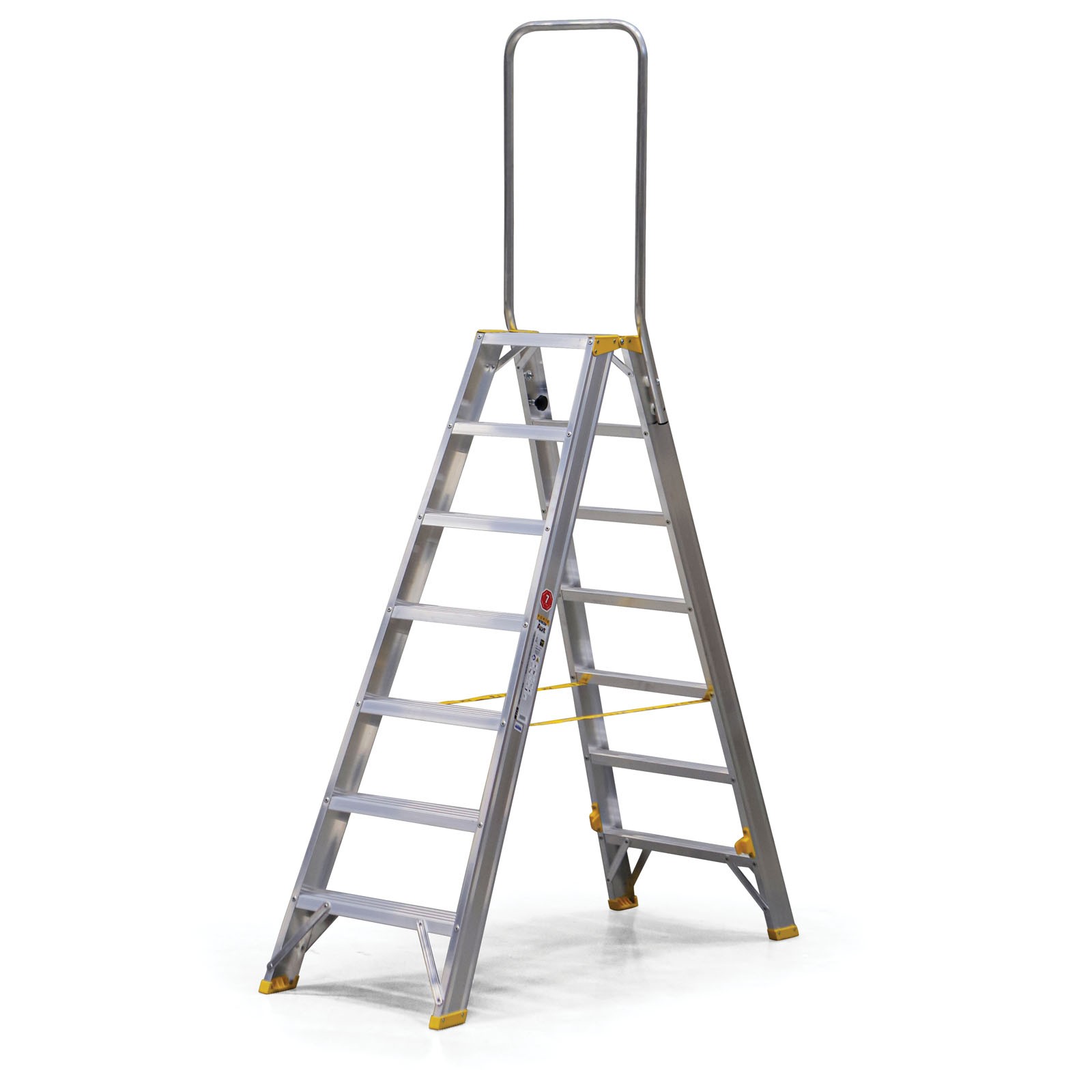 Schodki aluminiowe dwustronne ALVE FORTE z uchwytem, 2x7 stopni, wysokość 1,49 m