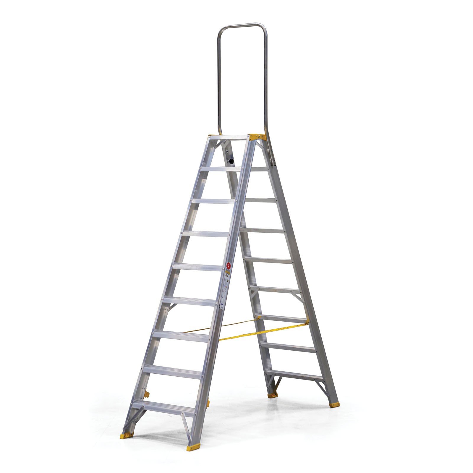 Schodki aluminiowe dwustronne ALVE FORTE z uchwytem, 2x9 stopni, wysokość 1,91 m