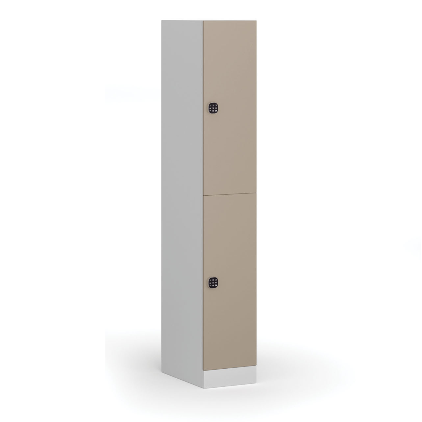 Szafka ubraniowa ze schowkami, 2 schowki, 1850 x 300 x 500 mm, zamek elektroniczny na kod, drzwi beżowe