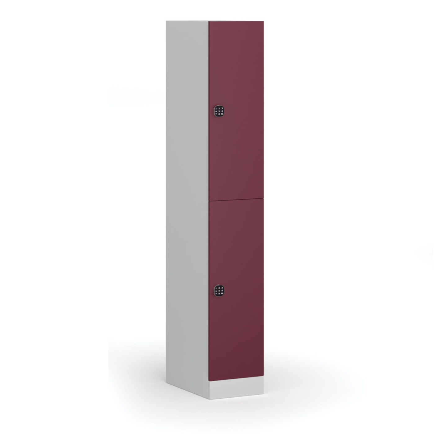 Szafka ubraniowa ze schowkami, 2 schowki, 1850 x 300 x 500 mm, zamek elektroniczny na kod, drzwi czerwone