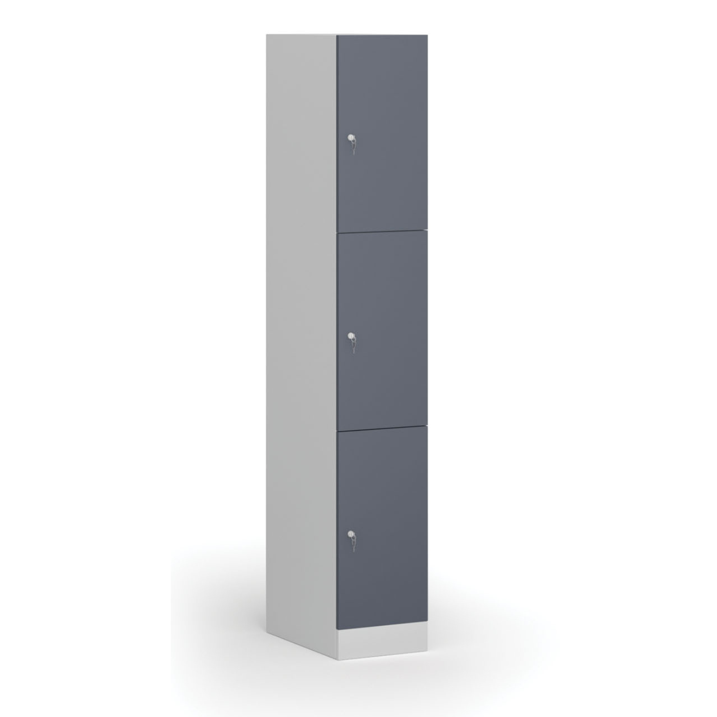 Szafka ubraniowa ze schowkami, 3 schowki, 1850 x 300 x 500 mm, zamek cylindryczny, drzwi ciemnoszare