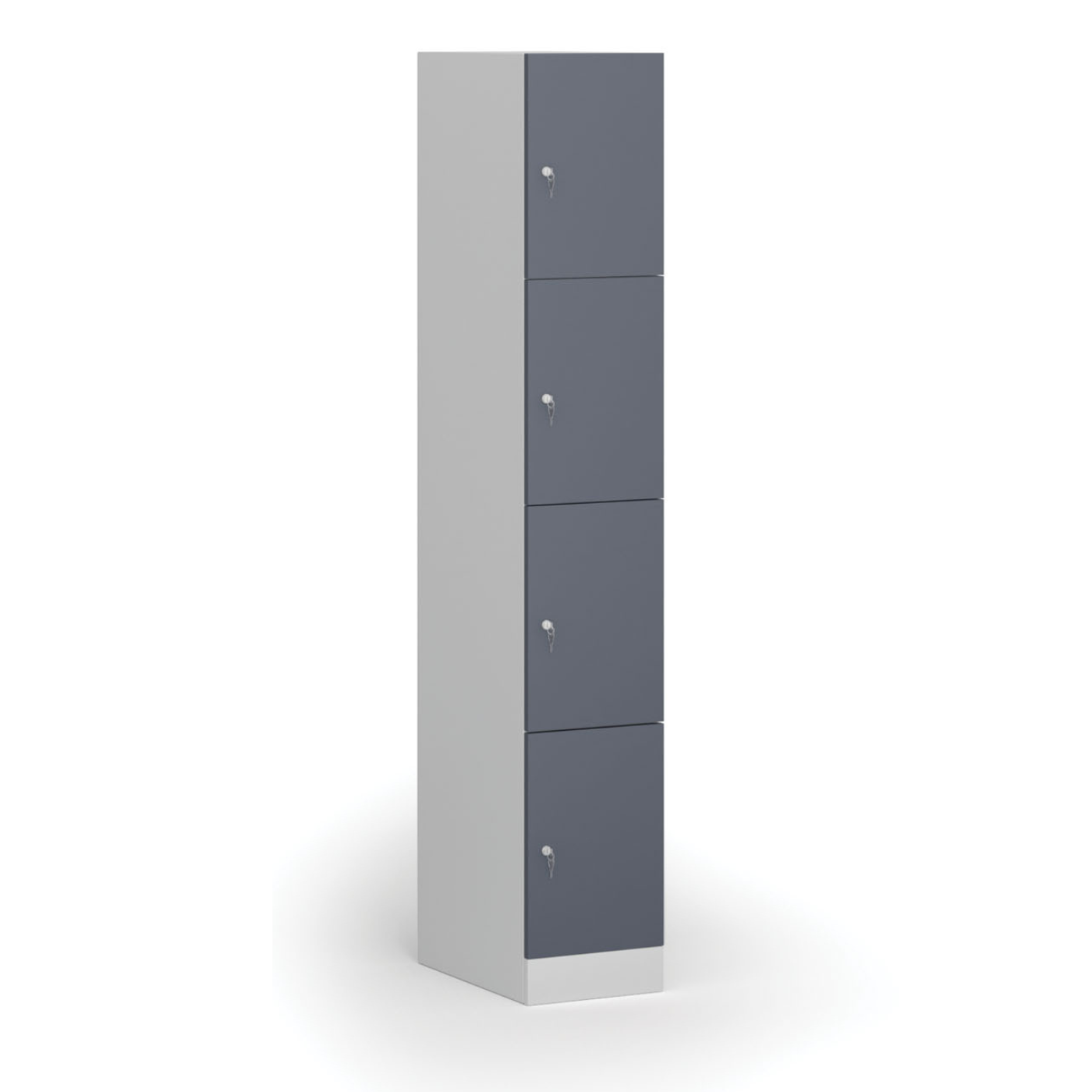 Szafka ubraniowa ze schowkami, 4 schowki, 1850 x 300 x 500 mm, zamek cylindryczny, drzwi ciemnoszare