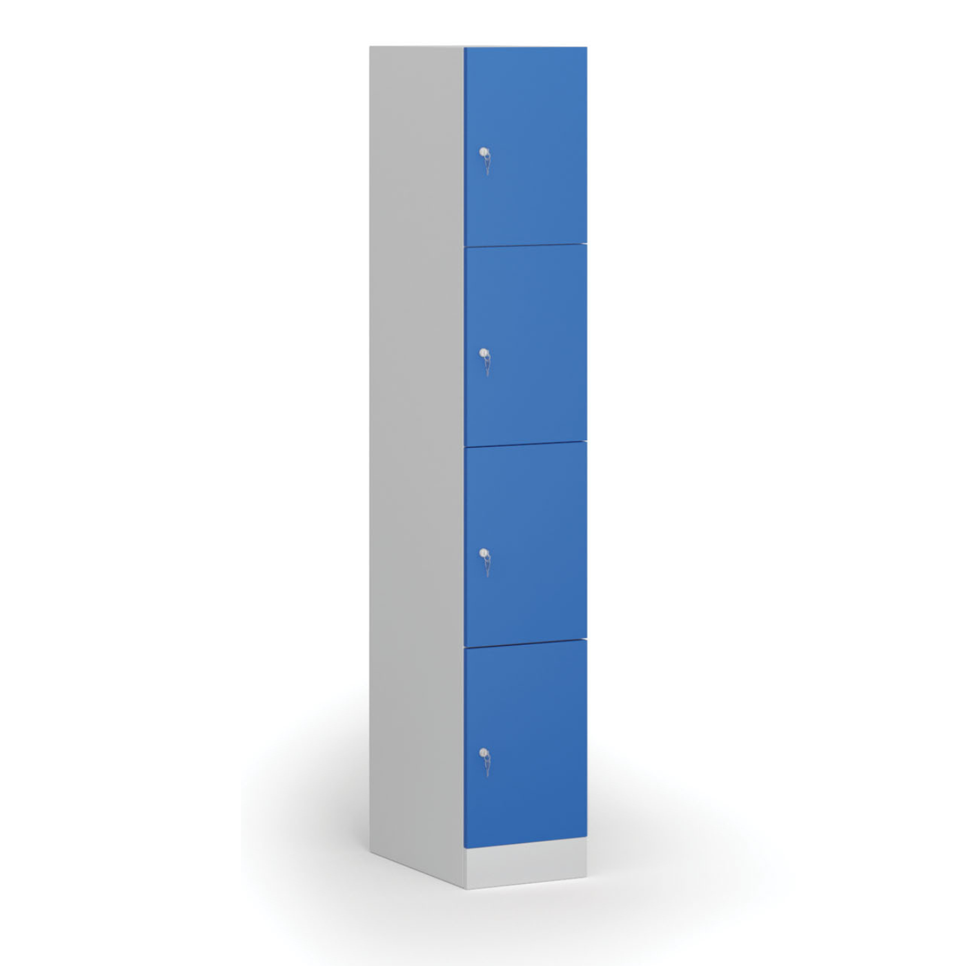 Szafka ubraniowa ze schowkami, 4 schowki, 1850 x 300 x 500 mm, zamek cylindryczny, drzwi niebieskie