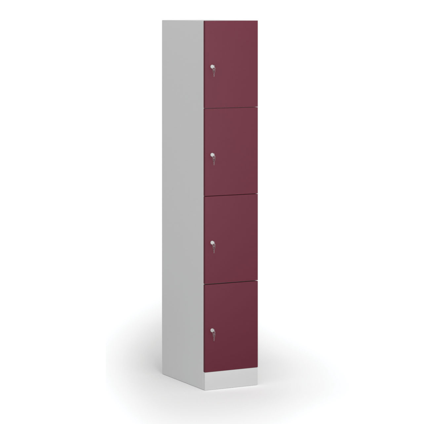 Szafka ubraniowa ze schowkami, 4 schowki, 1850 x 300 x 500 mm, zamek cylindryczny, drzwi czerwone