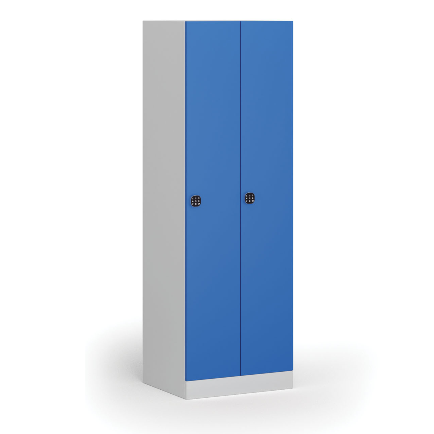 Szafka ubraniowa metalowa, 2-drzwiowa, 1850 x 600 x 500 mm, zamek elektroniczny na kod, drzwi niebieskie