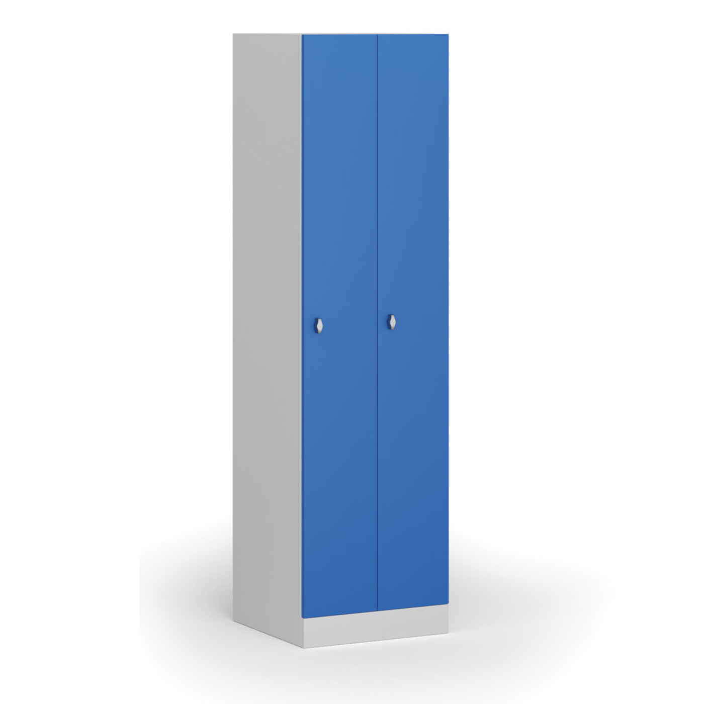 Szafka ubraniowa metalowa, 2 szafki, 1850 x 500 x 500 mm, zamek obrotowy, drzwi niebieskie