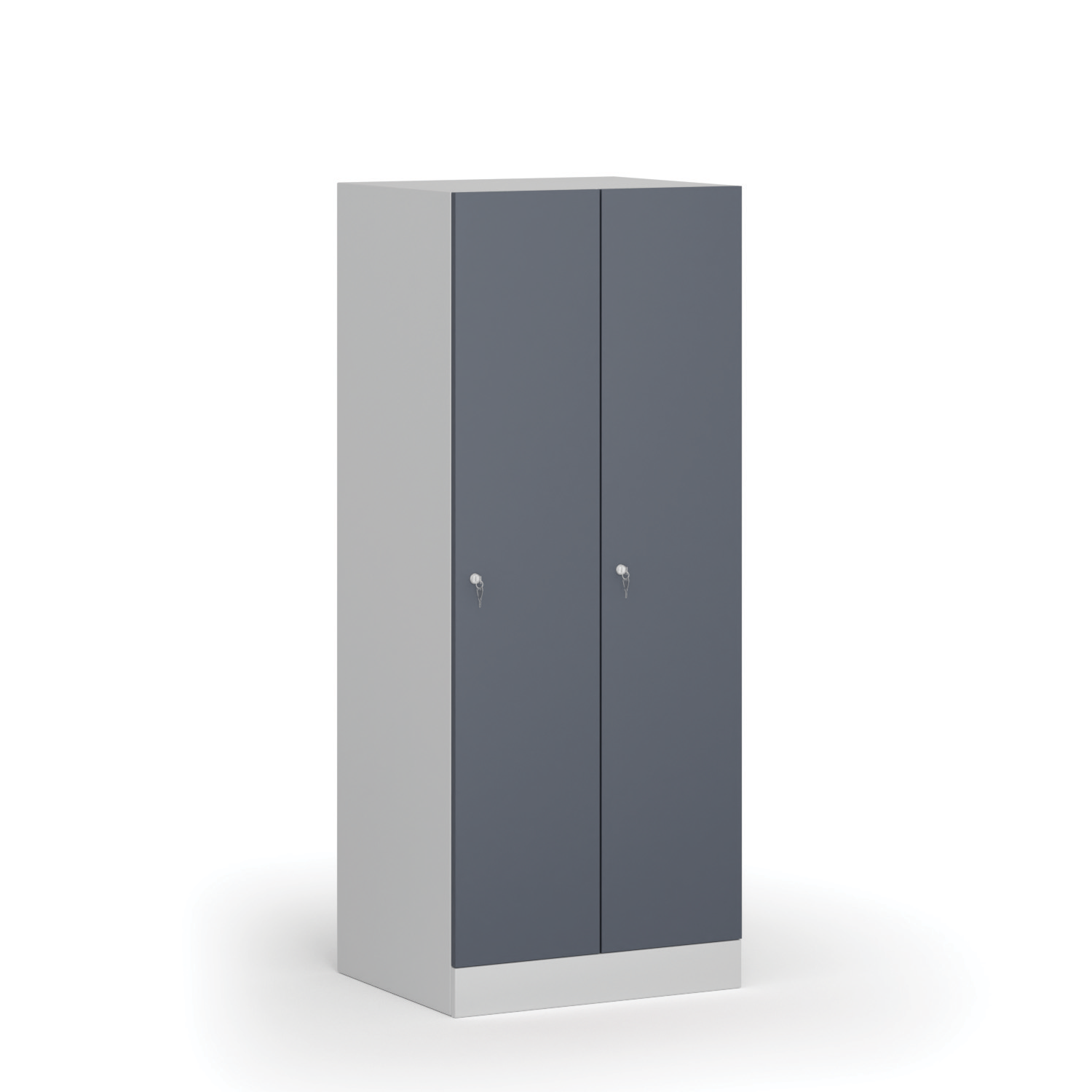 Szafka ubraniowa obniżona, 2 schowki, 1500 x 600 x 500 mm, zamek cylindryczny, drzwi ciemnoszare