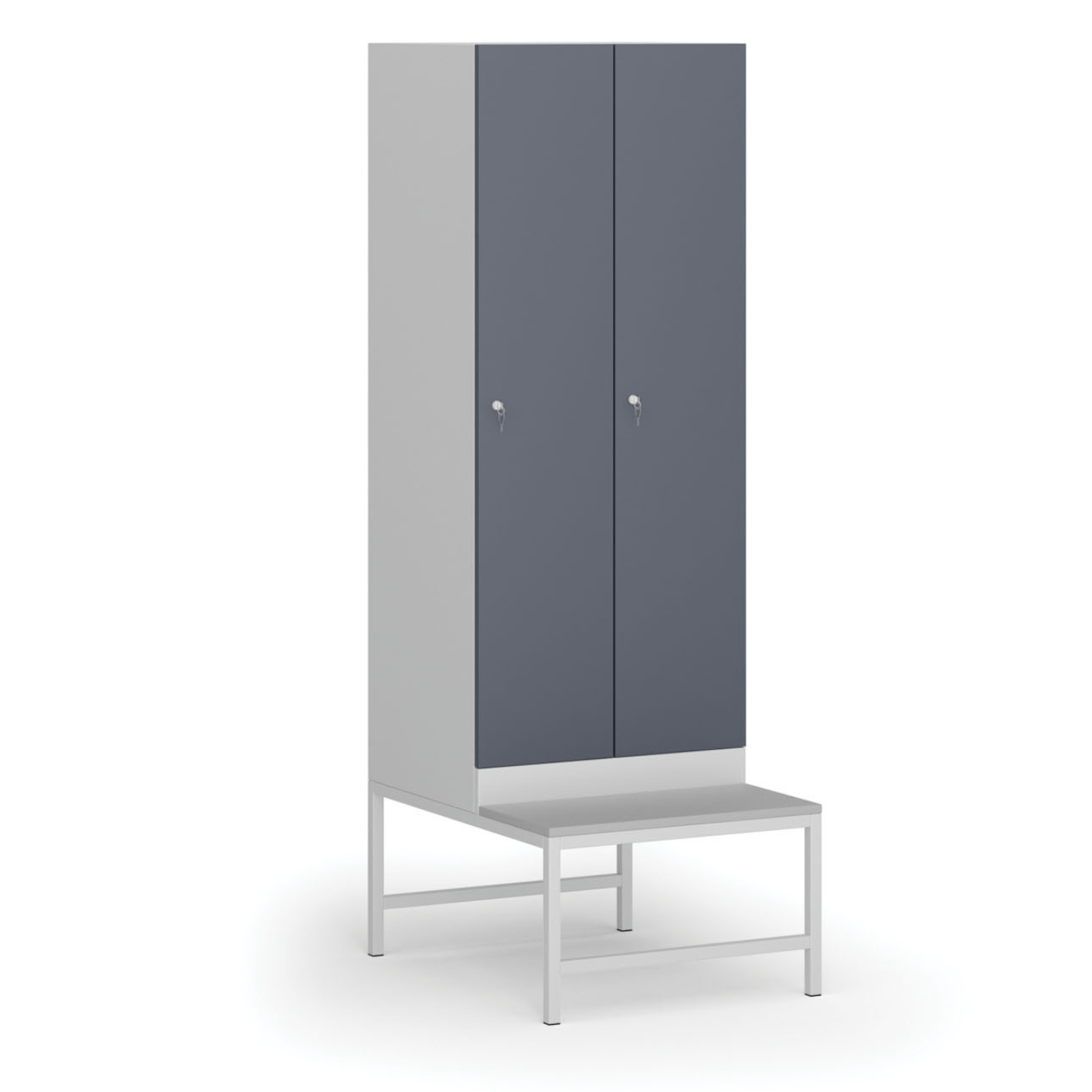 Szafka ubraniowa z ławką, 2-drzwiowa, 1875 x 600 x 500/800 mm, zamek cylindryczny, drzwi ciemnoszare