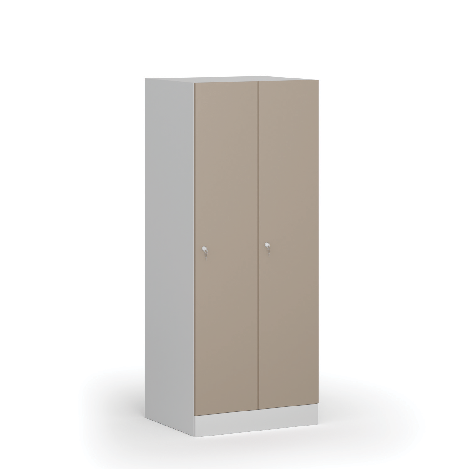 Szafka ubraniowa obniżona, 2 schowki, 1500 x 600 x 500 mm, zamek cylindryczny, drzwi beżowe